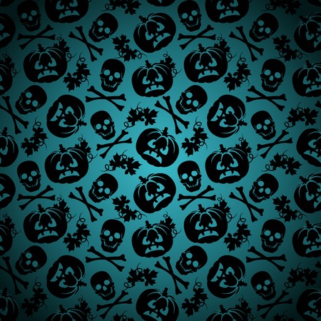 Halloween background with pumpkin and skeleton seamless patternのイラスト素材