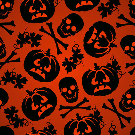 Halloween background with pumpkin and skeleton seamless patternのイラスト素材