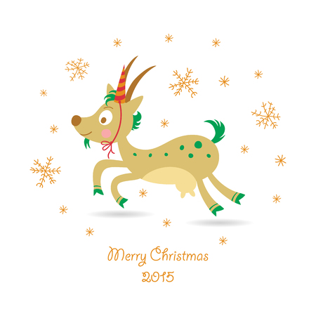 Merry Christmas greeting card with a goat, Happy new 2015 year postcardのイラスト素材