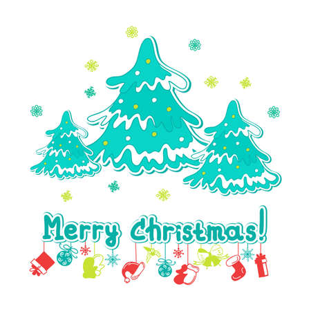 Merry Christmas greeting card with Christmas treesのイラスト素材