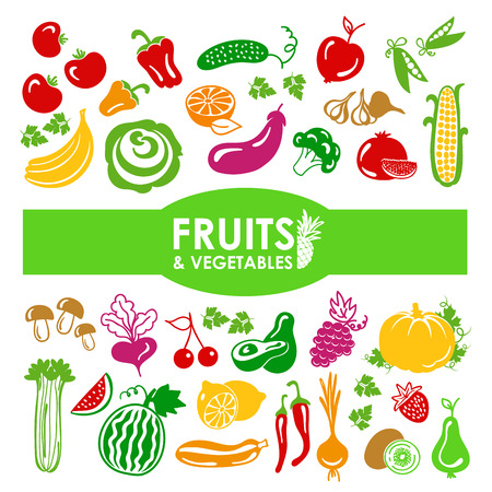 Fruits and vegetables icons on a white backgroundのイラスト素材