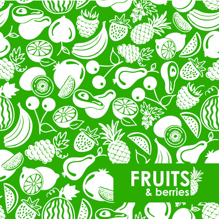 seamless pattern vector fruits and berries icons, background of fruitsのイラスト素材