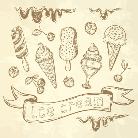 Ice Cream Set. Hand drawn vector illustrationsのイラスト素材