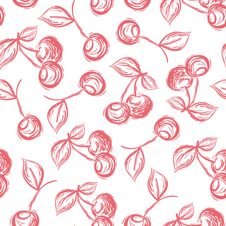 seamless pattern cherry hand-drawn. Vector illustrationのイラスト素材