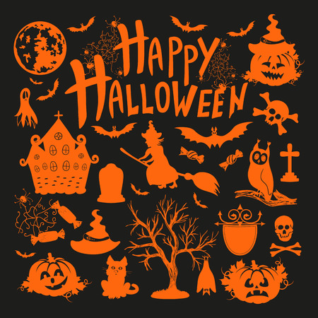 icon set for Halloweenon black background. vector illustrationのイラスト素材