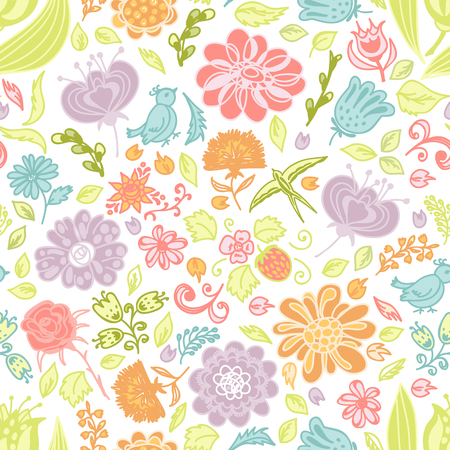 Spring seamless pattern with colorful spring flowersのイラスト素材