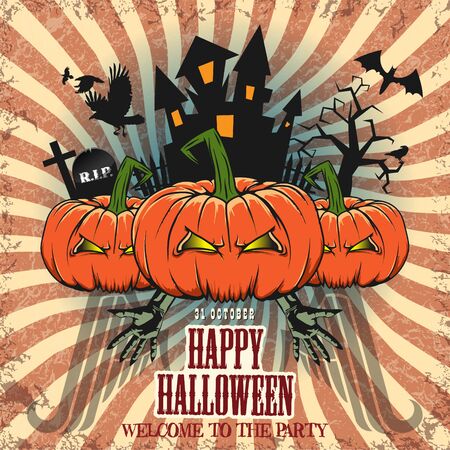 The vector image HALLOWEEN VECTOR FESTIVE BACKGROUND WITH PUMPKINのイラスト素材