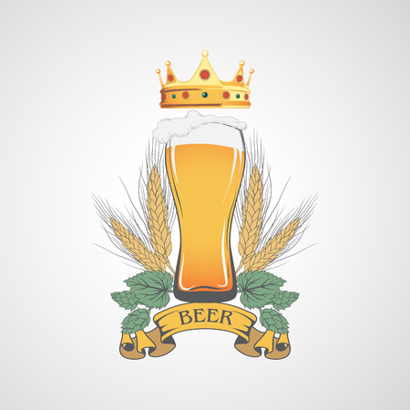 The vector image Label with a beer mug and a crown.のイラスト素材