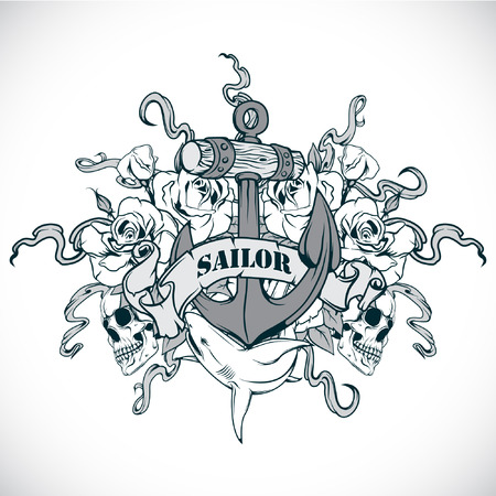 The Vector image of Sticker on the shirt with a nautical theme. Vector.のイラスト素材