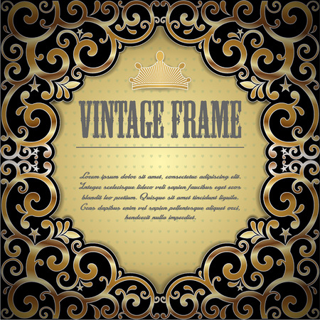 The vector image of Gold frame in vintage style. Vector illustration.のイラスト素材
