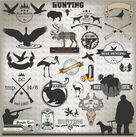 The vector image of Set of vintage labels on huntingのイラスト素材