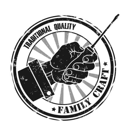 The image of Stamp with a hand holding a screwdriver. Family craft.のイラスト素材