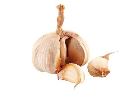 garlic isolated on white backgroundの写真素材