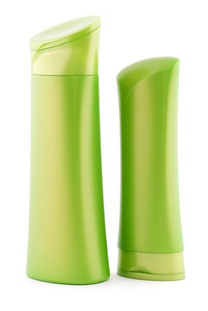 Green plastic bottle isolated on white backgroundの写真素材