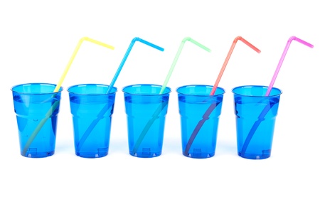 Plastic glasses isolated on white backgroundの写真素材