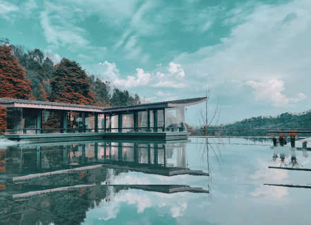 hotel at Qingcheng Mountain, Sichuan, Chinaのeditorial素材