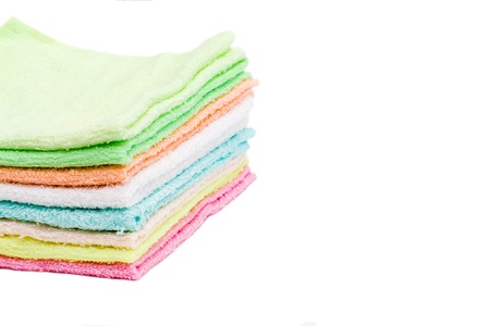 colorful colourless towels isolated on a whiteの写真素材