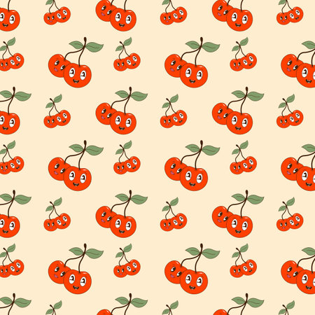 Seamless pattern with cute cartoon cherry. vector illustration.のイラスト素材