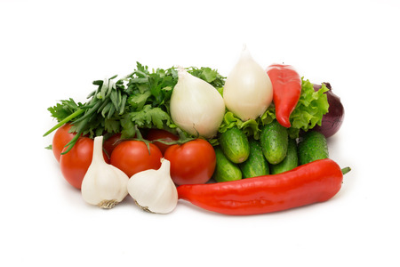 Various ripe juicy vegetables isolated on white backgroundの写真素材