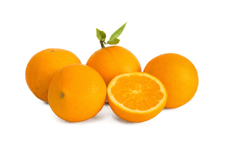 Group of ripe juicy oranges isolated on white backgroundの写真素材
