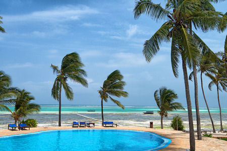 Tropical resort hotel on a beach of the oceanのeditorial素材