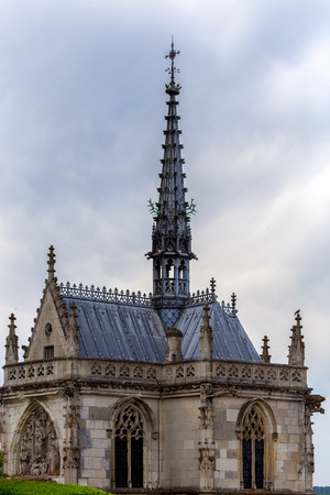 Detail of Late Gothic carving on the Chapel of Saint-Hubert, the place where Leonardo da Vinci was burriedの写真素材