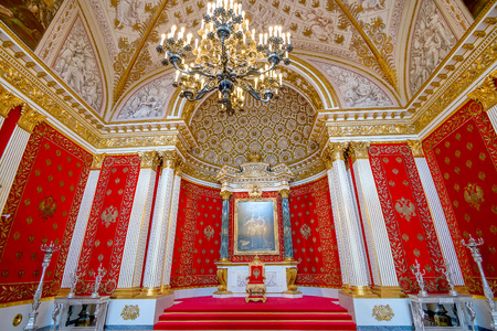 SAINT PETERSBURG, RUSSIA - JULY 11, 2015: The State Hermitage Museum, St George's Hall is Great Throne Room and one of the largest state rooms on July 11, 2015 in the Winter Palace, St Petersburg.のeditorial素材