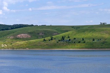 Amazing panoramic view of Volga river in picturesque part of central Russiaの写真素材