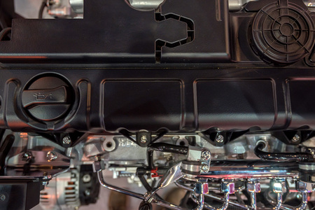 Closeup photography of modern new diesel truck engine