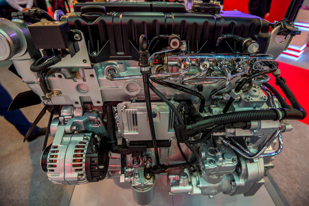 Closeup photography of modern new diesel truck engine