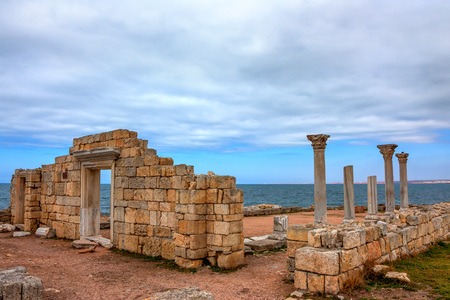 Ruins of ancient Chersonesus Tauric archaeological park in Sevastopol, Crimeaの写真素材