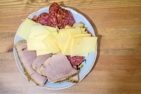 Variety of cheese and sausageの写真素材