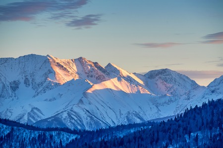Sunrise winter mountains panorama
