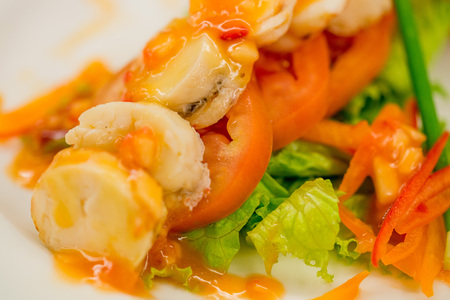Close up of fresh shrimp saladの写真素材