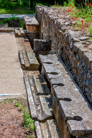 Public toilets in ancient Dion, Greeceの写真素材