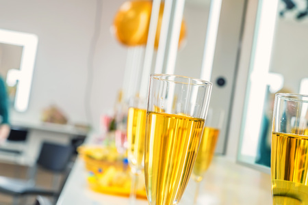 Glasses with wine and champagneの写真素材