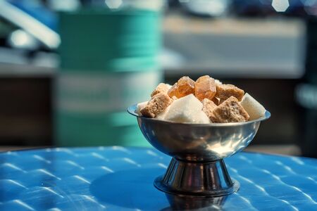 White and dark sugar lumpsの写真素材