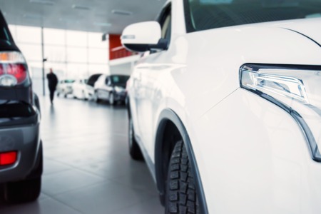 New cars at dealer showroomの写真素材