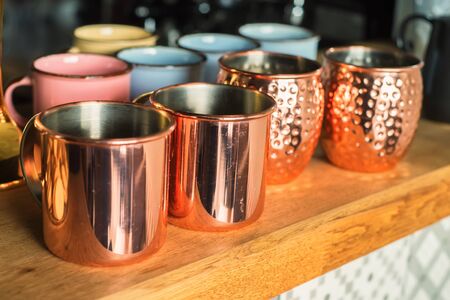 Vintage copper mugsの写真素材