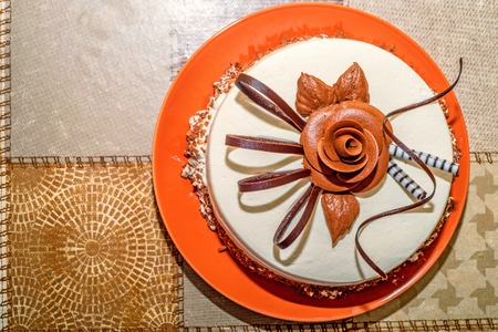 Cheesecake with chocolate creamの写真素材