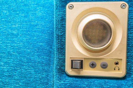 Close up device mounted in train seatの写真素材
