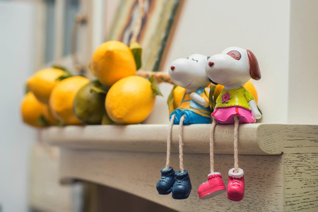 Valentines day figurines two loving dogsの写真素材