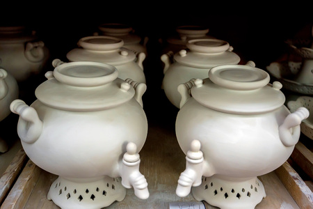 White unpainted earthenware samovarsの写真素材