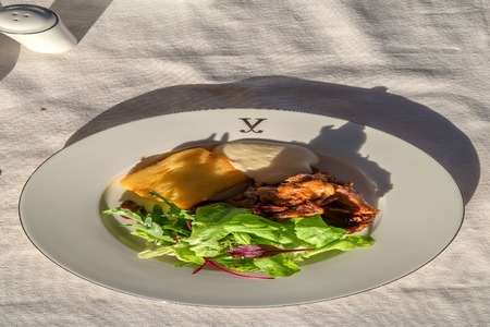 Roast pheasant on plateの写真素材