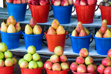 Fruits for sale on market harvest conceptの写真素材