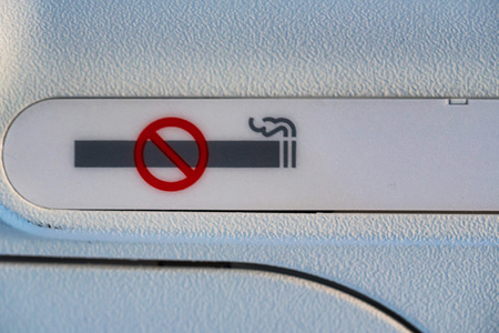 Forbidding smoking sign in aircraftの写真素材