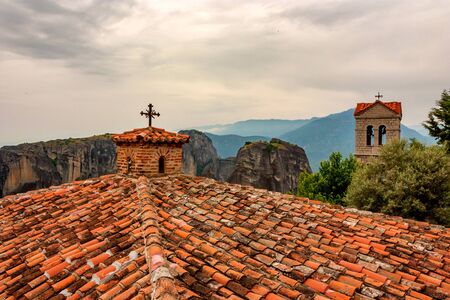 Tile roof of Monastery of Varlaam in Meteoraの写真素材
