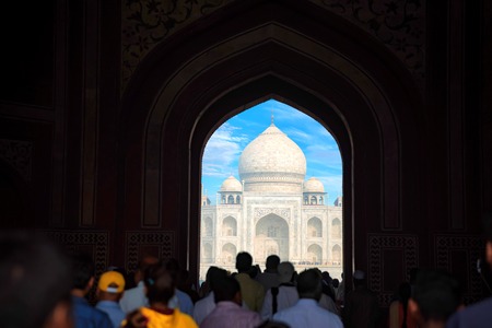 Taj Mahal scenic gate view in Agra, India.の写真素材