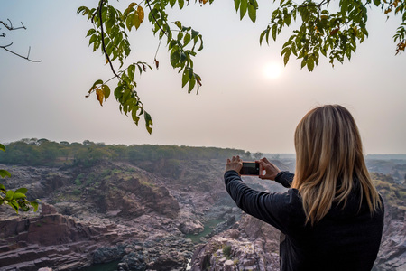 Woman hiking in Gharial Sanctuary, India