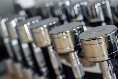 Closeup image of chrome dumbbellsの写真素材